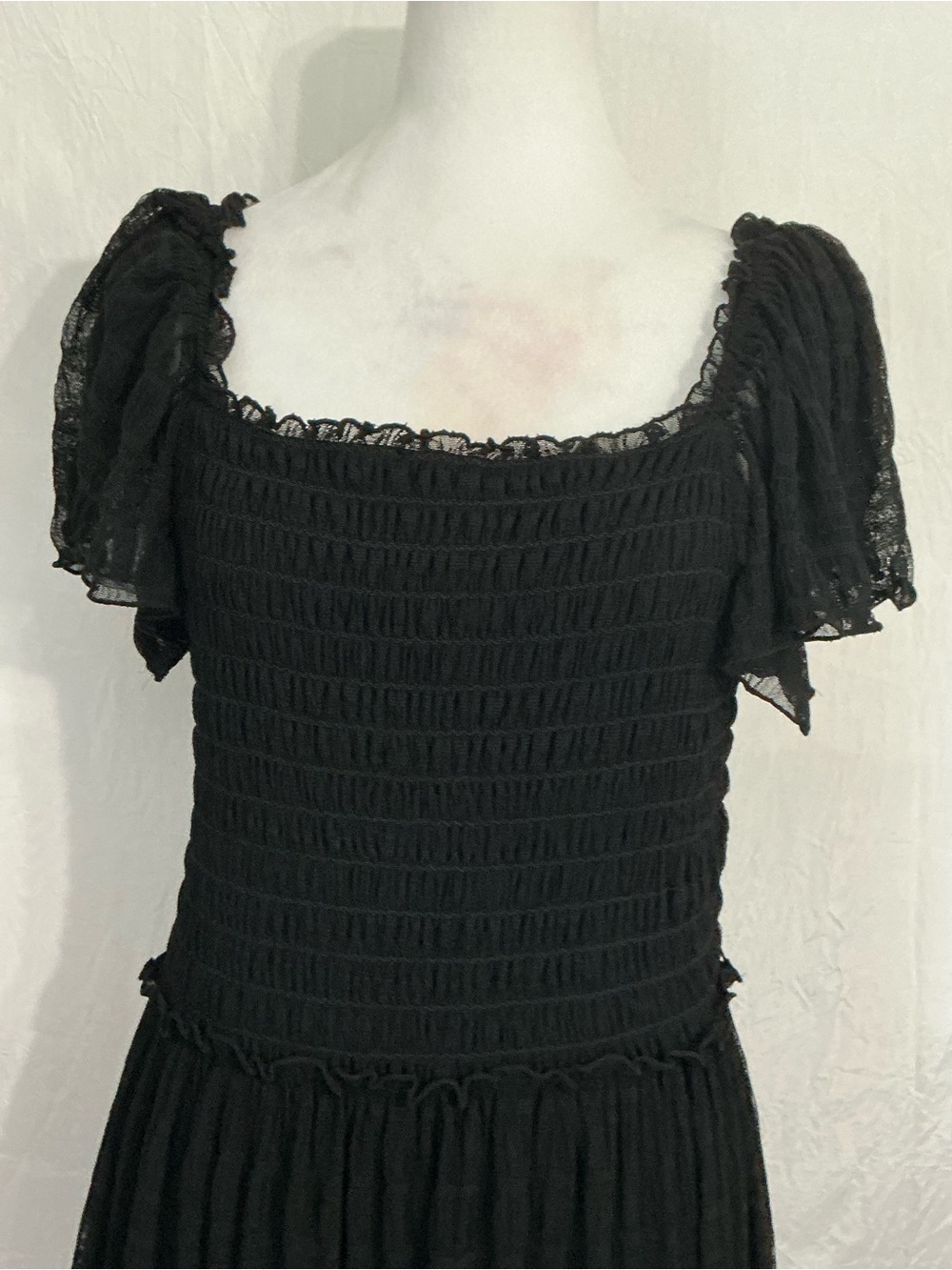 Max Studio Black Smocked Maxi Dress with Flutter Sleeves - Picture 7 of 15